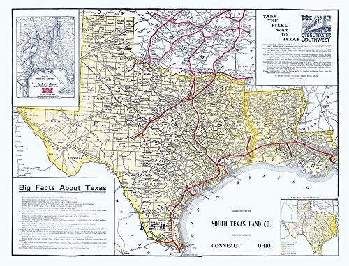 Posterazzi PDXTXZZ0104SMALL Frisco Lines 1911 South Texas Land Poster Print, 24 x 18, Multicolor