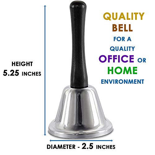 [2 Pack] Silver Steel Call Bells with Handle - Hand Bell Ring, Bed Alarm Elderly Assistance, School Teacher Classroom Doorbell, Office Reception Desk Restaurant Counter Tea Table Ringer Instrument