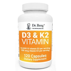 dr. berg’s vitamin d3 k2 w/ mct oil – includes 10,000 iu of vitamin d3, 100 mcg mk7 vitamin k2, purified bile salts, zinc & magnesium for ultimate absorption – k2 d3 vitamin supplement – 120 capsule