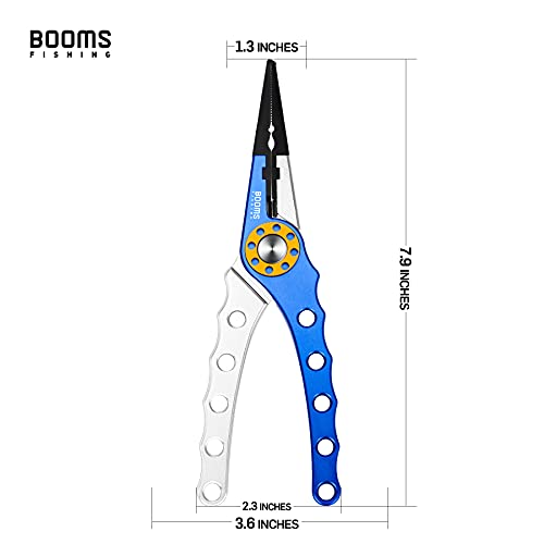 Booms Fishing X1 Aluminum Fishing Pliers Hook Remover Braid Line Cutting and Split Ring with Coiled Lanyard and Sheath