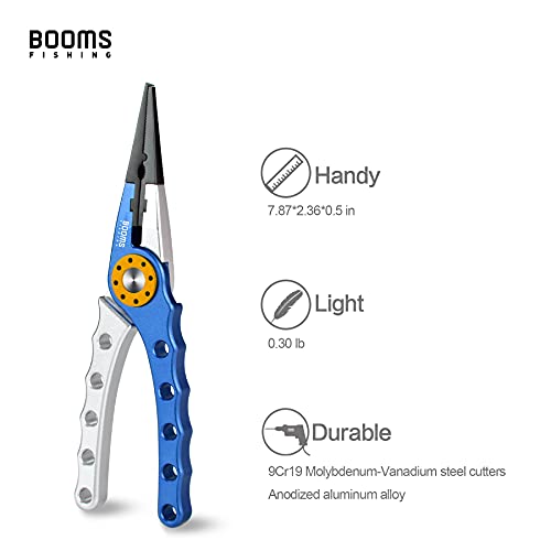 Booms Fishing X1 Aluminum Fishing Pliers Hook Remover Braid Line Cutting and Split Ring with Coiled Lanyard and Sheath