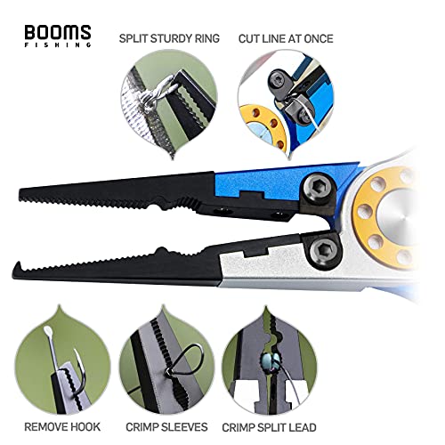 Booms Fishing X1 Aluminum Fishing Pliers Hook Remover Braid Line Cutting and Split Ring with Coiled Lanyard and Sheath