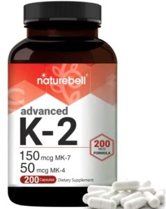 full spectrum vitamin k2 supplement with mk-7 & mk-4, 200 mcg, 200 capsules, 2 in 1 formula, vitamin k2 complex supplement, supports joint and heart health, non-gmo