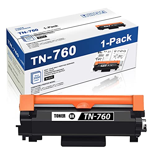 MaxColor TN760 1 Pack Black,Compatible TN-760 High Yield Toner Cartridge Replacement for Brother DCP-L2550DW MFC-L2710DW L2750DW HL-L2350DW L2370DWDWXL L2390DW L2395DW Printer Toner Cartridge