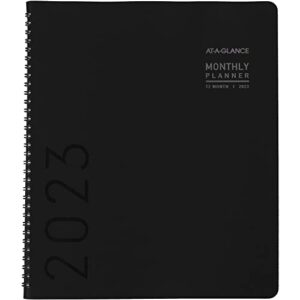 at-a-glance 2023 monthly planner, 9” x 11”, large, monthly tabs, pocket, faux leather, contemporary, black (70260x05)
