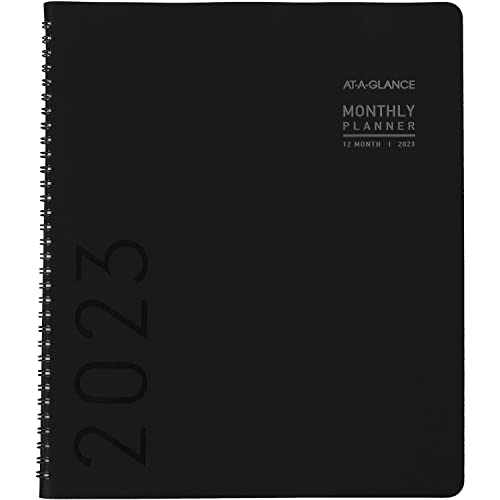 AT-A-GLANCE 2023 Monthly Planner, 9” x 11”, Large, Monthly Tabs, Pocket, Faux Leather, Contemporary, Black (70260X05)