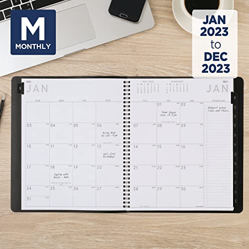 AT-A-GLANCE 2023 Monthly Planner, 9” x 11”, Large, Monthly Tabs, Pocket, Faux Leather, Contemporary, Black (70260X05)