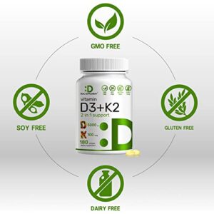 DEAL SUPPLEMENT Vitamin D3 K2 Softgel, 180 Counts, 2-1 Complex, Vitamin D3 5000 IU & Vitamin K2 MK7, Promotes Heart, Bone & Teeth Health - Very Easy to Swallow