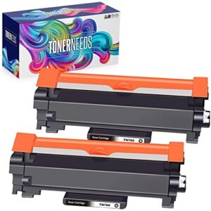 tonerneeds tn 760 toner cartridge – black ink replacement cartridges for tn760 & tn730 – compatible with select brother printer models – pack of 2