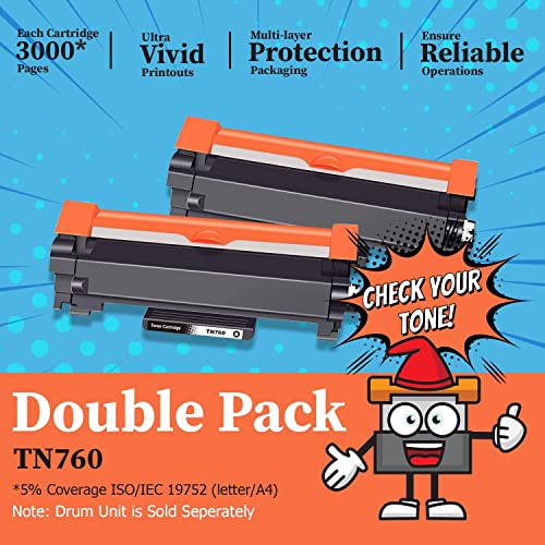 TONERNEEDS TN 760 Toner Cartridge - Black Ink Replacement Cartridges for TN760 & TN730 - Compatible with Select Brother Printer Models - Pack of 2