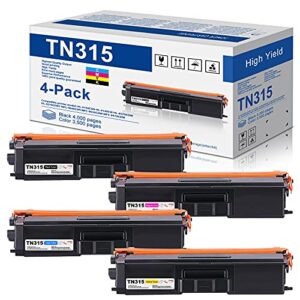 4-pack(1bk+1c+1m+1y) compatible toner cartridge replacement for brother tn315 tn-315 to use with hl-4150cdn hl-4140cw hl-4570cdw hl-4570cdwt mfc-9640cdn mfc-9650cdw mfc-9970cdw printer toner