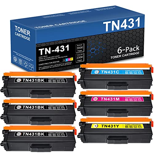 BERYINK TN-431BK TN-431C TN-431M TN-431Y Compatible TN431 Toner Cartridge Set Replacement for Brother MFC-L8900CDW HL-L8360CDW HL-L9310CDW MFC-L8610CDW MFC-L9570CDWT Printer [6-Pack, 3BK+1C+1M+Y]