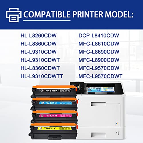 BERYINK TN-431BK TN-431C TN-431M TN-431Y Compatible TN431 Toner Cartridge Set Replacement for Brother MFC-L8900CDW HL-L8360CDW HL-L9310CDW MFC-L8610CDW MFC-L9570CDWT Printer [6-Pack, 3BK+1C+1M+Y]