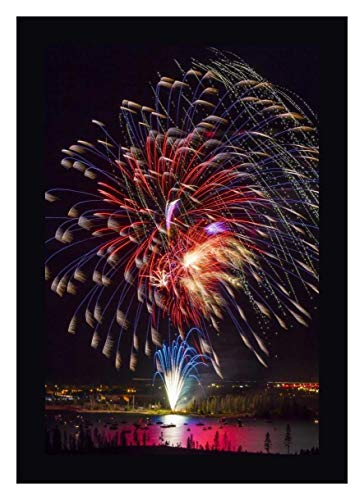 Colorado, Frisco Fireworks Display on July 4th -11 by Fred Lord - 21" x 30" Black Framed Canvas Art Print - Ready to Hang