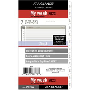 at-a-glance 2023 weekly & monthly planner refill, hourly, 10831 day-timer, 3-3/4″ x 6-3/4″, size 3, portable size, loose leaf (471-285y)