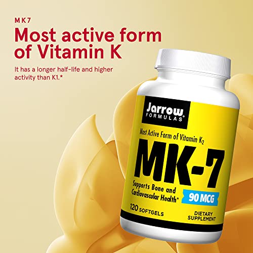 Jarrow Formulas MK-7 Softgel 90 mcg - Superior Vitamin K Product for Building Strong Bones - Dietary Supplement Supports Heart & Cardiovascular Health - 120 Servings (PACKAGING MAY VARY)