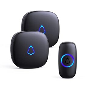 secrui wireless doorbell with 2 receivers, waterproof mini doorbell 1,000ft range 110db mute mode 58 door chimes & colorful led flashing – black