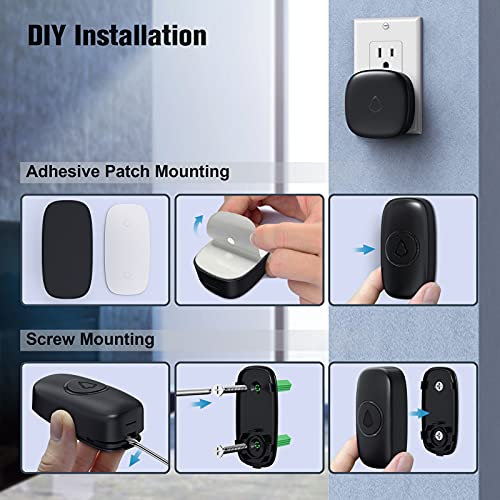 SECRUI Wireless Doorbell with 2 Receivers, Waterproof Mini Doorbell 1,000ft Range 110dB Mute Mode 58 Door Chimes & Colorful LED Flashing - Black