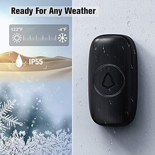 SECRUI Wireless Doorbell with 2 Receivers, Waterproof Mini Doorbell 1,000ft Range 110dB Mute Mode 58 Door Chimes & Colorful LED Flashing - Black