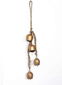 siddhivinayak overseas iron wrought bell chime handmade brass finish wall hanging rope 4 bell