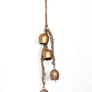 Siddhivinayak Overseas Iron Wrought Bell Chime Handmade Brass Finish Wall Hanging Rope 4 Bell