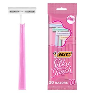 BIC Silky Touch Women's Disposable Razors, With 2 Blades, Pretty Pastel Razor Handles, 10 Count (Pack of 1)