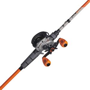 abu garcia 6’6″ max stx fishing rod and reel baitcast combo, 1-piece rod, size lp reel, left reel handle position, lightweight graphite frame, magtrax brake system