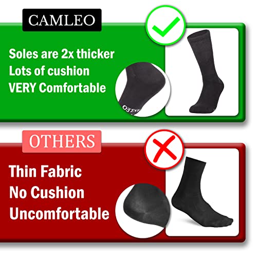 Camleo Black Diabetic Socks for Men, Crew Length Non-Binding Medical Compression Socks with Wide Calves for Diabetes Neuropathy Pain Relief (3 Pairs) (MEDIUM)