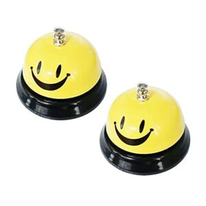 2 pack call bell, 3.35″ diameter metal bell, service bell for desk, hotels, school, restaurant, smile yellow