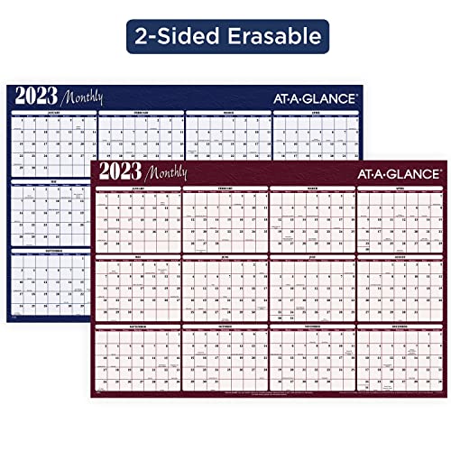 AT-A-GLANCE 2023 Erasable Calendar, Dry Erase Wall Planner, 48" x 32", Jumbo, Horizontal, Reversible, Red (A152)