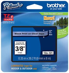 genuine brother 3/8″ (9mm) black on clear tze p-touch tape for brother pt-h100, pth100 label maker