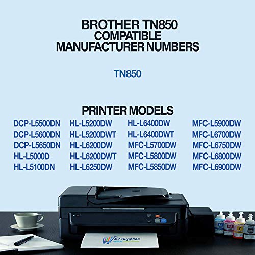 AZ Compatible Toner Cartridge Replacement for Brother TN850 (TN-850) use in DCP-L5500DN DCP-L5600DN DCP-L5650DN HL-L5000D HL-L5100DN HL-L5200DW HL-L5200DWT (Black, 4-Pack)