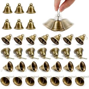 mcpinky craft bells, 34pcs bronze jingle bells vintage bells (1.7″ x 1.5″) small brass bells with spring hooks hanging for wind chimes housebreaking doorbell wedding decor diy favor