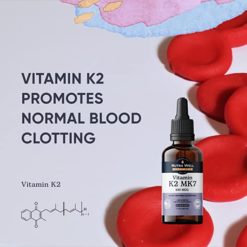 Vitamin K2 MK7 Liquid Drops - Concentrated Vitamin for Cardiovascular & Bone Density, Vegan, Non-GMO & Gluten Free, Fast Absorb, Unflavored (60 Servings, 1 oz, 100 mcg)