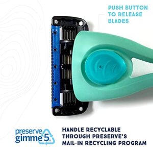 Preserve POPi Shave 5 Razor System Made with Recycled Ocean Plastic and 5-blade cartridge, Neptune Green