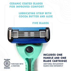 Preserve POPi Shave 5 Razor System Made with Recycled Ocean Plastic and 5-blade cartridge, Neptune Green