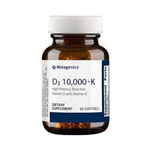 metagenics vitamin d3 10,000 iu with vitamin k2 – vitamin d supplement for healthy bone formation, cardiovascular health, and immune support – 60 count