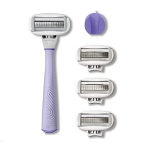 flamingo 5-blade razors for women – 1 razor handle + 4 5-blade refills + 1 shower holder – lilac