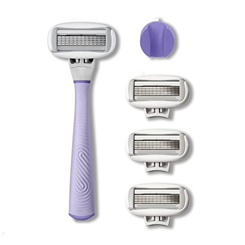 FLAMINGO 5-Blade Razors for Women - 1 Razor Handle + 4 5-Blade Refills + 1 Shower Holder - Lilac