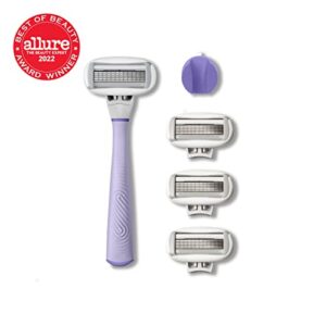 FLAMINGO 5-Blade Razors for Women - 1 Razor Handle + 4 5-Blade Refills + 1 Shower Holder - Lilac