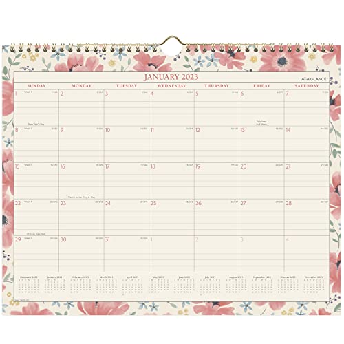 AT-A-GLANCE 2023 Wall Calendar, 15" x 12", Medium, Monthly, Badge Floral (1641F-707)