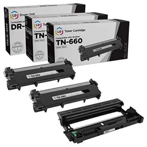 ld compatible toner cartridge & drum unit replacements for brother tn660 high yield & dr-630 (2 toners, 1 drum, 3-pack)