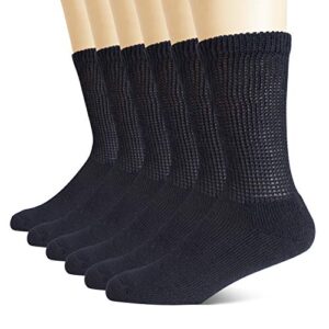 +md non-binding diabetic socks for men women-6 pairs medical circulatory crew socks with cushion sole black 13-15