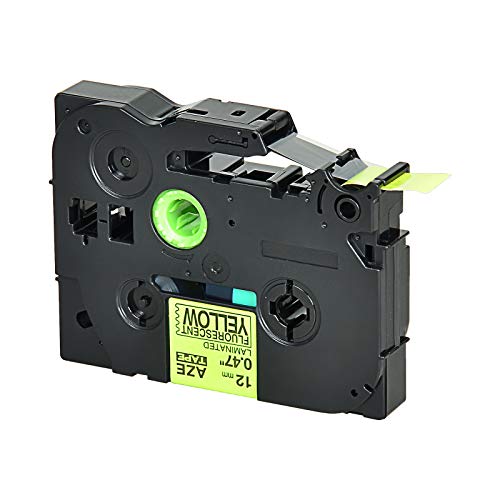 GREENCYCLE Compatible for Brother TZ TZE C31 AZe-C31 (1/2") 12mm x 5m Laminated Label Tape use in PTouch PTD210 PTH100 PTD400 PTD450 PT-P700 PTD600 Label Maker (Black on Fluorescent Yellow,6-Pack)