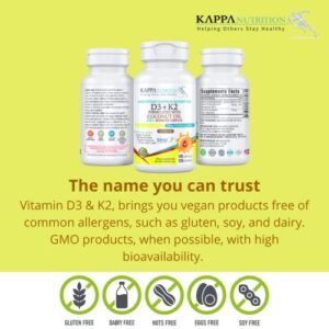 KAPPA NUTRITION Vitamin D3 + K2 Supplement with MCT Oil (Coconut Oil) (5000iu) Vitamin D with 100mcg Mk7 Vitamin K, Supports Calcium for Stronger Bones & Immune Health, 120 Vegan Capsules for Adults