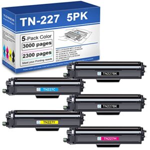 tn227 compatible tn227bk tn227c tn227m tn227y high yield toner cartridge replacement for brother mfc-l3770cdw printer toner (2bk+1c+1y+1m).