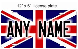 atd british flag union jack license plate for automobile 12″ x 6″ personalized with your text custom vanity novelty decorative aluminum sign