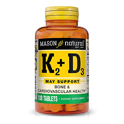 MASON NATURAL Vitamin K2 100 mcg Plus Vitamin D3 - Supports Bone, Cardiovascular & Muscle Health, 100 Tablets