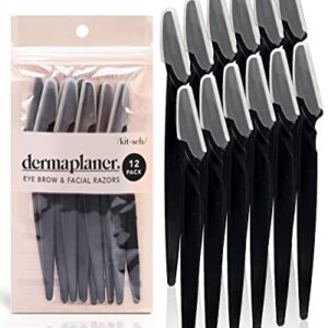 Kitsch Dermaplaning Tool - Face Razor for Women | Eyebrow Razor & Face Shaver for Women | Facial Hair Removal for Women | Facial Razors for Women | Dermaplane Razor for Women Face, 12 pc (Black)