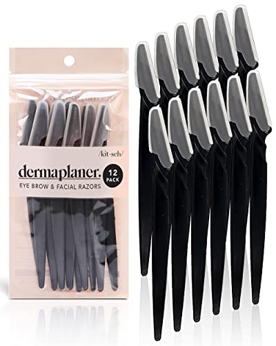 Kitsch Dermaplaning Tool - Face Razor for Women | Eyebrow Razor & Face Shaver for Women | Facial Hair Removal for Women | Facial Razors for Women | Dermaplane Razor for Women Face, 12 pc (Black)